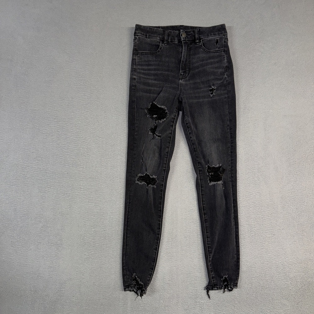 American Eagle Jeans Womens 4 Black Curvy Super High-Rise Jegging Distressed
